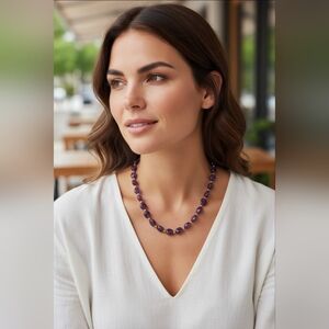 Stauer Lusso 18"-20" Polished Purple Amethyst Stone Gold-toned Beaded Necklace.